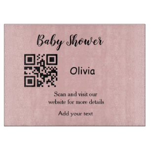Einfacher rosa QR-Code für Babyparty, Name-Text hi Schneidebrett