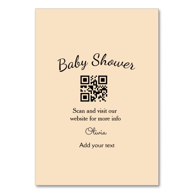 Einfacher rosa QR-Code für Babyparty, Name-Text hi Tischnummer (Vorderseite)