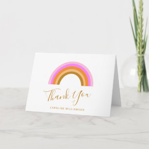 Einfacher rosa retro Regenbogen personalisierter S Dankeskarte