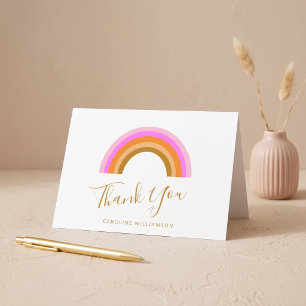 Einfacher rosa retro Regenbogen personalisierter S Dankeskarte
