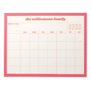 Einfacher rosa roter karierter Familienplaner-Kale Notizblock