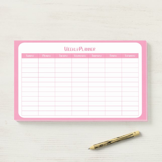 Einfacher rosa Wochenplaner Post-it Klebezettel (Auf Schreibtisch)