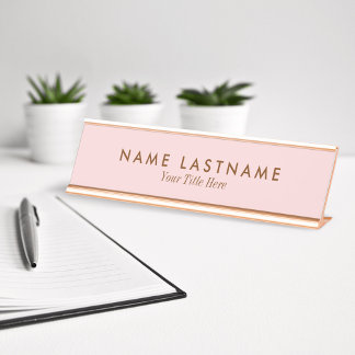 Einfacher rosafarbener Pastell-Licht-Name Titel Schreibtischnamensplakette