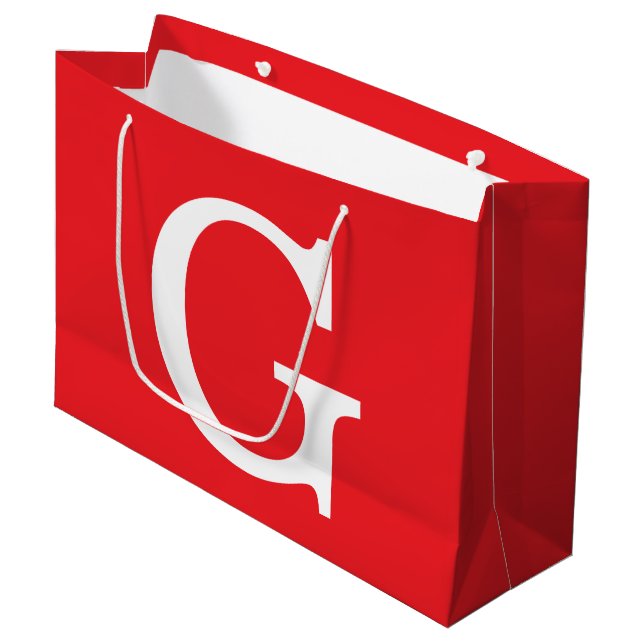Einfacher roter weißer Anfangsbuchstabe Monogramm Große Geschenktüte (Vorderseite Schrägansicht)