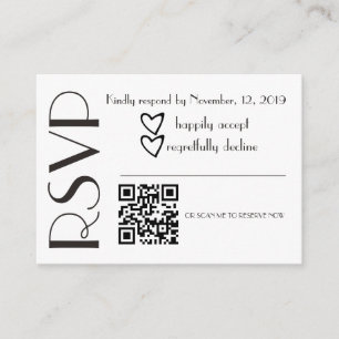 Einfacher RSVP Schwarz-Weiß-Herz-Hochzeits-QR-Code Begleitkarte