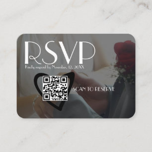 Einfacher RSVP Schwarzer Foto Herz QR-Code Hochzei Begleitkarte