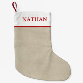 Einfacher rustikaler beige und roter kleiner weihnachtsstrumpf