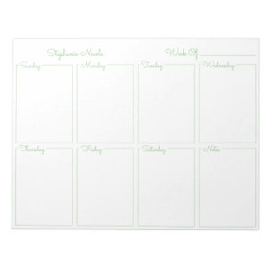 Einfacher Sage Thin Line Border Name Weekly Planne Notizblock