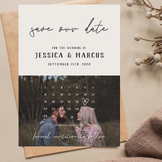 Einfacher sauberer Retro-Kalender | Foto-Hochzeit Save The Date