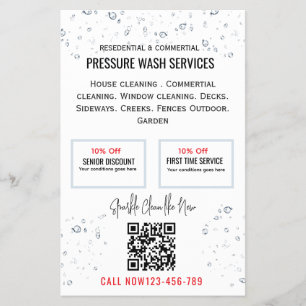 Einfacher sauberer Wasser Tropfen Qr Code Druckwäs Flyer