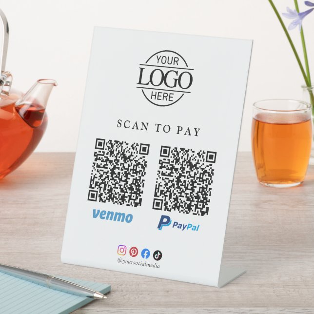 Einfacher Scan-Bezahlen-Logo-QR-Code-Tischständer Sockelschild (In Situ)