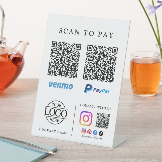 Einfacher Scan-Zahlungs-QR-Code Geschäft-Logo Tisc Sockelschild (In Situ)