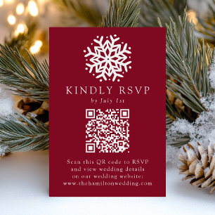Einfacher Schneeflocken Burgunder QR-Code Hochzeit RSVP Karte