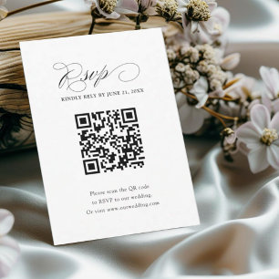 Einfacher Schwarz-Weiß-Hochzeits-QR-Code RSVP Karte