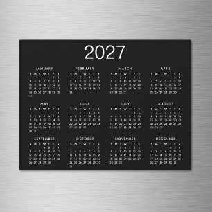 Einfacher Schwarz-Weiß-Kalender 2027 Magnetkarte