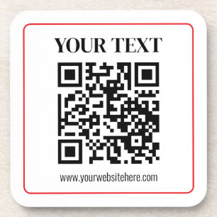 Einfacher Schwarz-Weiß-QR-Code mit rotem Rand Getränkeuntersetzer
