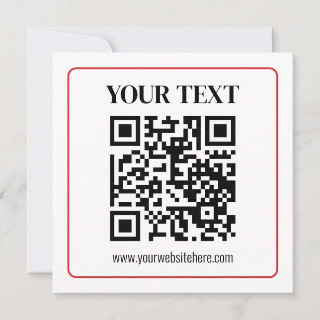 Einfacher Schwarz-Weiß-QR-Code mit rotem Rand Mitteilungskarte (Vorderseite)