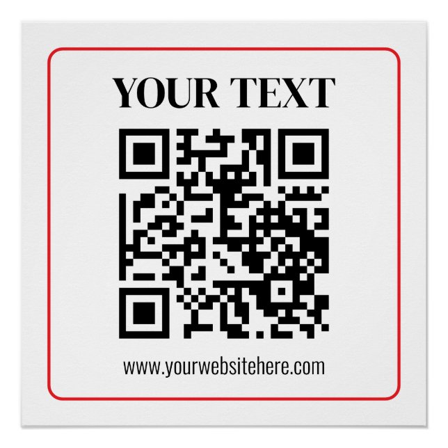 Einfacher Schwarz-Weiß-QR-Code mit rotem Rand Poster (Vorderseite)