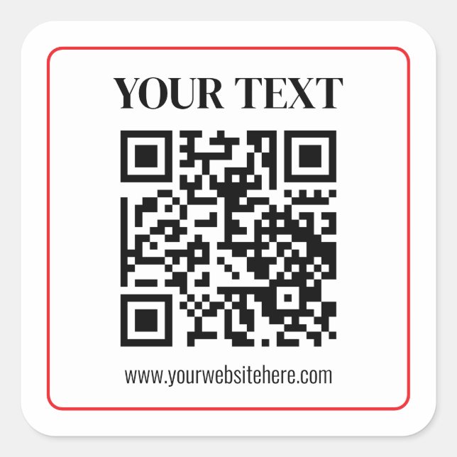 Einfacher Schwarz-Weiß-QR-Code mit rotem Rand Quadratischer Aufkleber (Vorderseite)