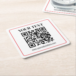 Einfacher Schwarz-Weiß-QR-Code mit rotem Rand Rechteckiger Pappuntersetzer