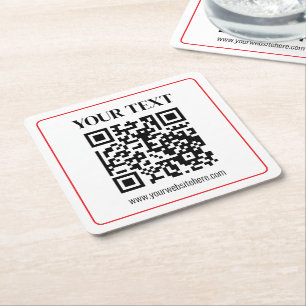Einfacher Schwarz-Weiß-QR-Code mit rotem Rand Rechteckiger Pappuntersetzer