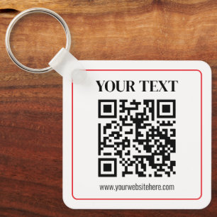 Einfacher Schwarz-Weiß-QR-Code mit rotem Rand Schlüsselanhänger