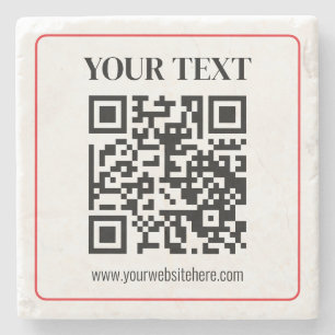 Einfacher Schwarz-Weiß-QR-Code mit rotem Rand Steinuntersetzer