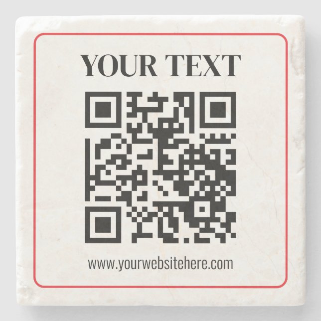 Einfacher Schwarz-Weiß-QR-Code mit rotem Rand Steinuntersetzer (Vorderseite)
