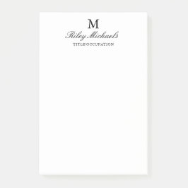 Einfacher schwarzer eleganter Monogramm-Name Titel Post-it Klebezettel