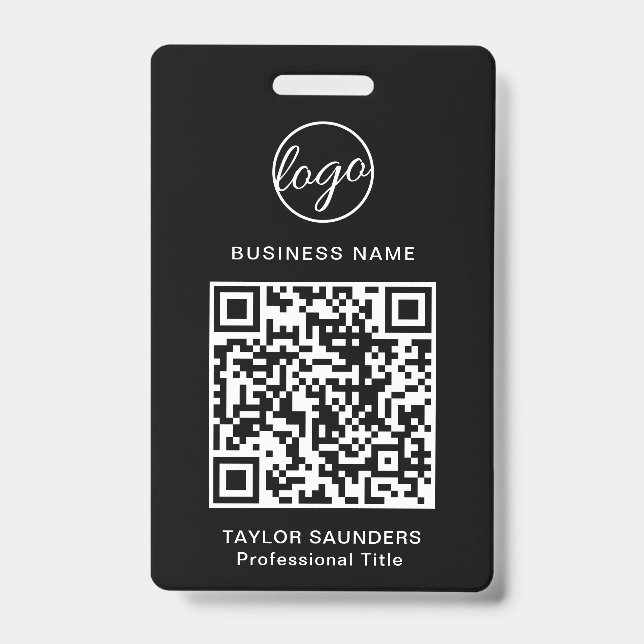 Einfacher schwarzer QR-Code-Mitarbeiterausweis Ausweis (Vorderseite)