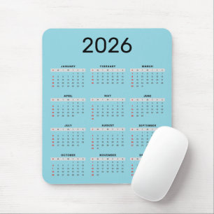 Einfacher schwarzer und blauer 2026-Kalender Mousepad