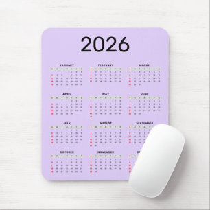 Einfacher schwarzer und violetter 2026-Kalender Mousepad