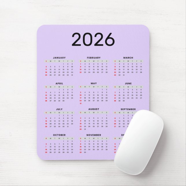 Einfacher schwarzer und violetter 2026-Kalender  Mousepad (Mit Mouse)