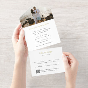 Einfacher schwarzer und weißer QR-Code Elegante Ho All-in-One-Einladung