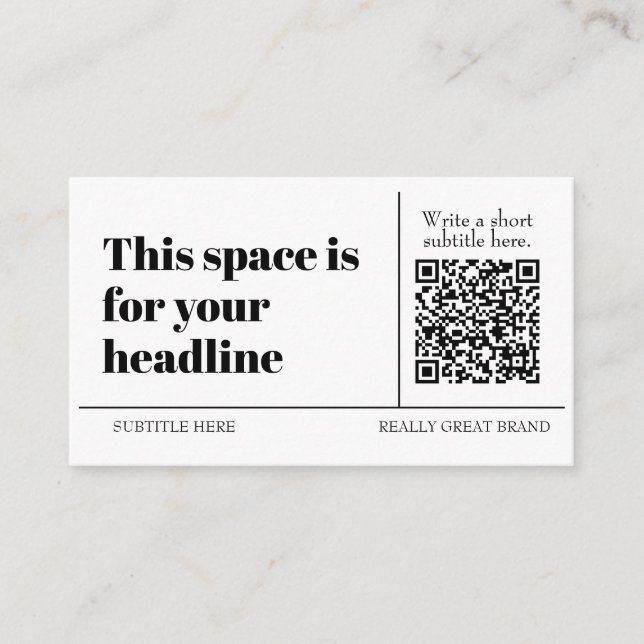 Einfacher schwarzer und weißer QR-Code individuell Visitenkarte (Vorderseite)