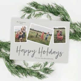 Einfacher Script Happy Holidays 3 Foto Collage Feiertagskarte