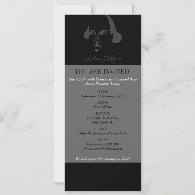 Einfacher Shakespeare mit Unterzeichnung Einladung (Vorderseite)