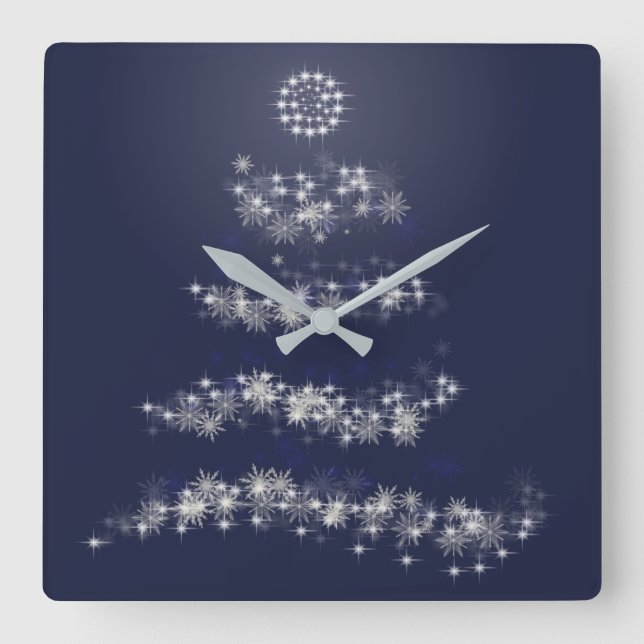 Einfacher silberner Weihnachtsbaum auf Blau Quadratische Wanduhr (Vorderseite)