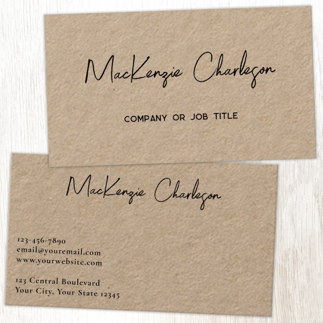 Einfacher Skriptname Moderne professionelle Kraft Visitenkarte (Simple modern minimalist script professional business card design on Kraft card)