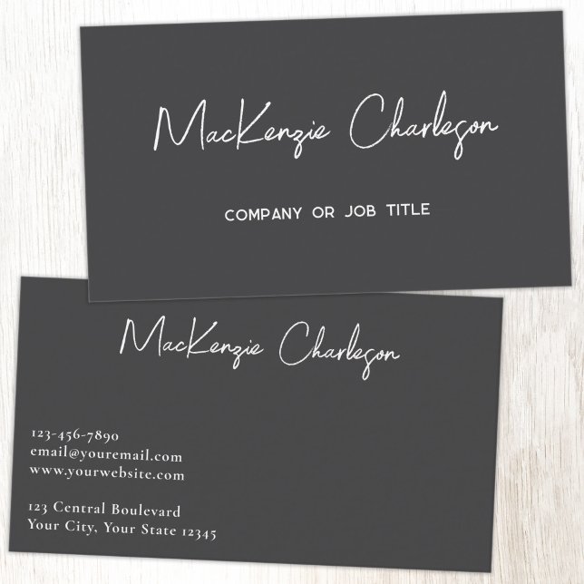 Einfacher Skriptname Modernes Schiefergrau Visitenkarte (Simple modern minimalist script professional business card design slate gray)