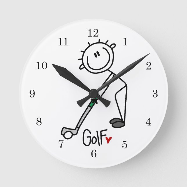 Einfacher Strichmännchen-Golfspieler Runde Wanduhr (Vorderseite)
