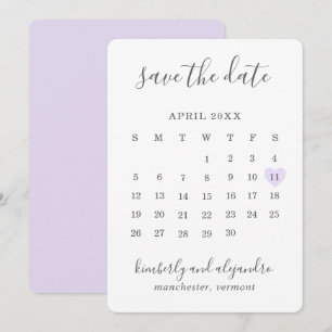 Einfacher süßer lila Herz-Kalender Hochzeit Save The Date