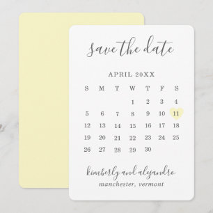 Einfacher süßer pastellgelber Herz-Kalender Hochze Save The Date
