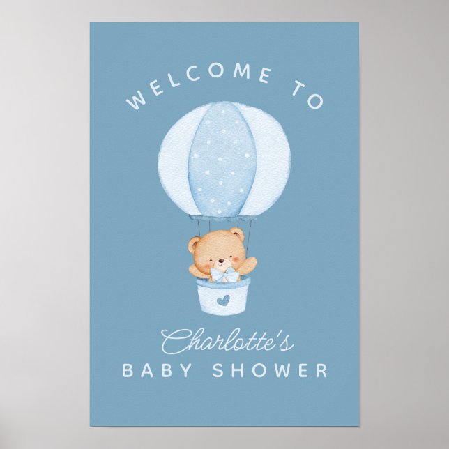 Einfacher Teddybär Blauer Ballon Poster (Vorne)