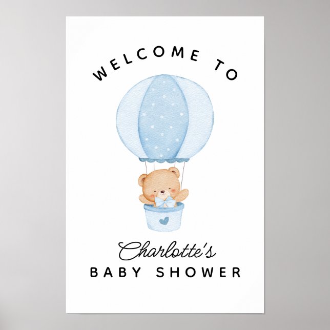 Einfacher Teddybär Blauer Ballon Poster (Vorne)