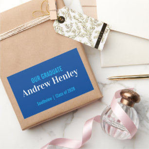 Einfacher Text Blau und Weiß Graduation Party Gefa Rechteckiger Aufkleber