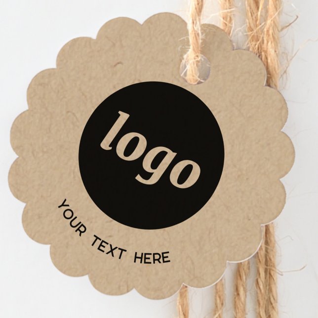 Einfacher Text für LogosKraft-Preis-Tag Geschenkanhänger (Simple logo with custom text business branding promotional Kraft scalloped product or price tag)