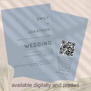 Einfacher Text Staubblauer QR-Code Hochzeit Einladung