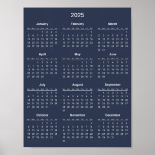 Einfacher und dennoch eleganter Kalender 2025    Poster