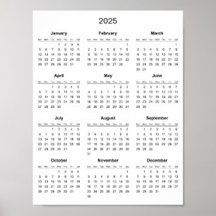 Einfacher und dennoch eleganter Kalender 2025    Poster